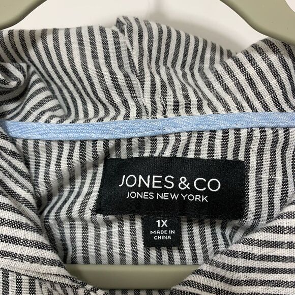 Womens Jones New York 1X Striped Hooded Button-Front Jacket Linen Blend Striped - Picture 9 of 11